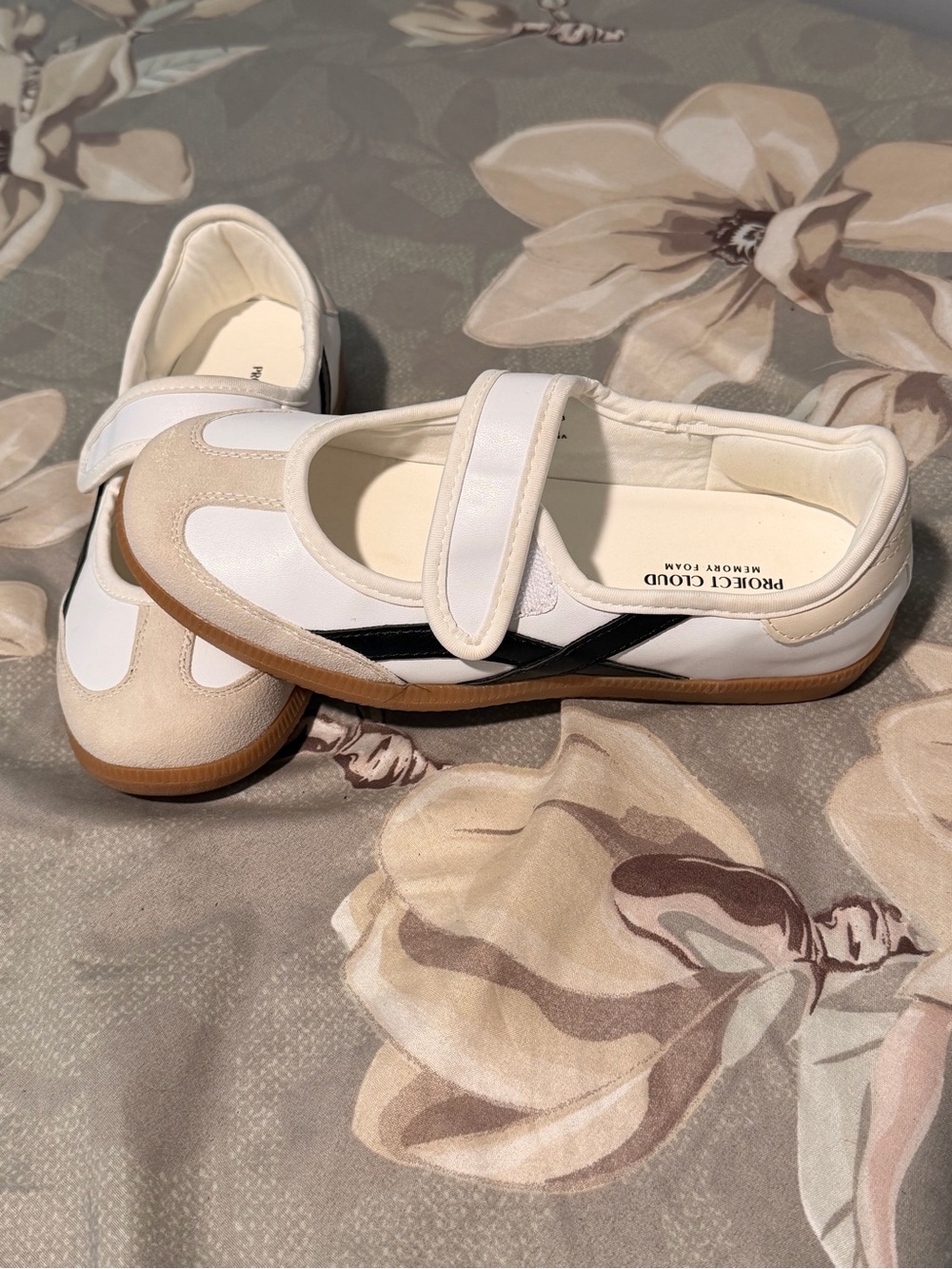 Project Cloud Cream & White Mary Jane Flats with Black Accent